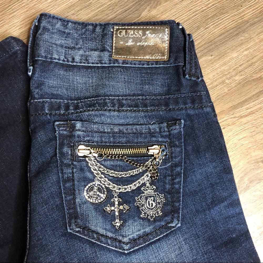 Dark Wash Skinny Jeans Pocket Details Cross Sz 27